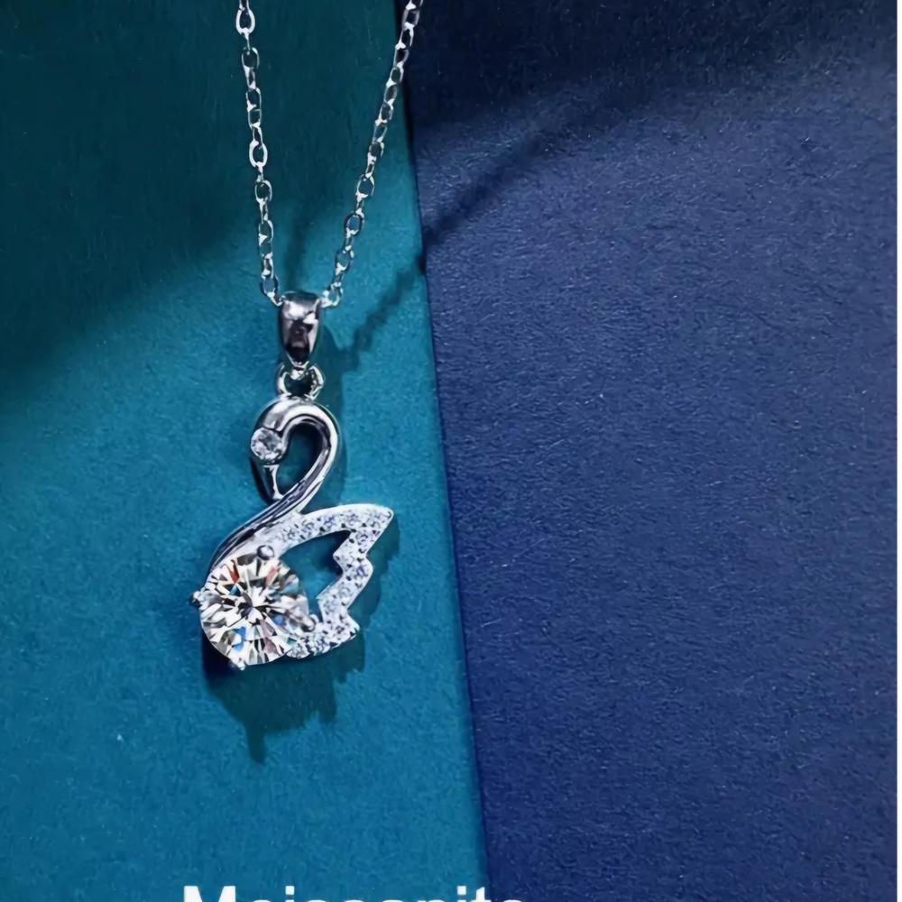 925 Silver 1
Carat White Moissanite Swan Pendant Necklace - Picture 2 of 2